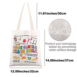 JNIAP Teacher Tote Bag d Teachers Department Gifts Lights Camera Teach Smile Gifts Teacher Shoulder Bag, Lights Camera Tb, Large