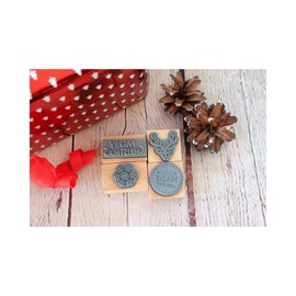 B4E Pack of 4 Christmas Wooden Rubber Stamps with Snowflake Design | Wooden Rubber Stamp Set for Scrapbooking, Gift Wrapping | Ideal for Using Together or Individual on Gift Tags, Crafts