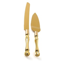 Homi styles Gold Elegant Cake Knife and Server Set, Cake Server and Knife Set of 2 with 420 Stainless Steel Plated Thick Blades, Cake Cutting Set for Wedding, Birthdays, Anniversaries, and Parties