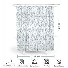 Shower Curtain for Bathroom,Elegant Floral Fabric Cloth Shower Curtains for Morden Bathroom Decor,Fabric Waterproof Bathroom Curtain with 12 Hooks,180 x 180 cm (Garden Blue)
