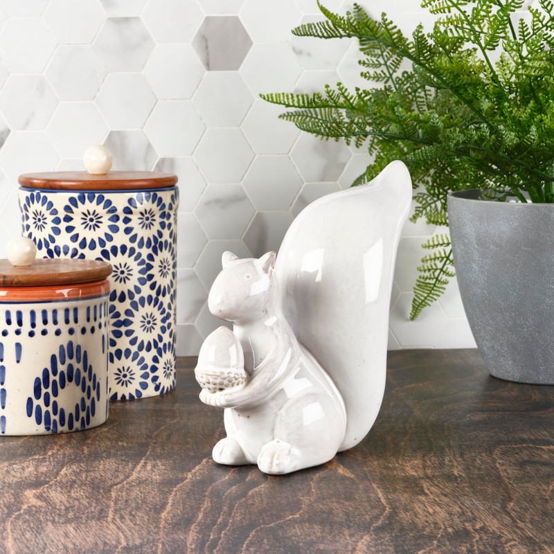 Elements White Squirrel Ceramic Figurine, 7.68x3.23x7 Inch