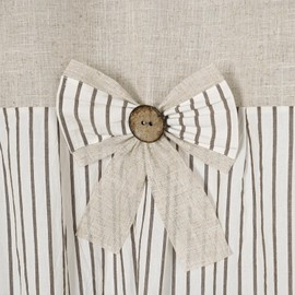 DOSLY IDÉES Linen Button Farmhouse Beige Shower Curtain,Bowknot,Linen and Cotton Woven Fabric,Pleated Brown Stripe,Country Style,72x72 in