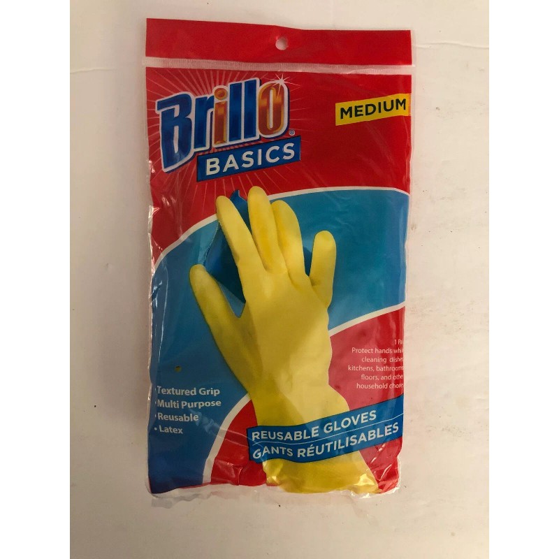 Brillo Basics Reusable Latex Gloves For Cleaning Dishwashing Medium SHIPS