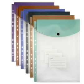 Plastic Wallets A4, 6 Pack Punched Pockets A4, Expandable Poly Pockets, Waterproof, Plastic Sleeves for Paper, Stationary Supplies for School, Office, Home (Top Open)