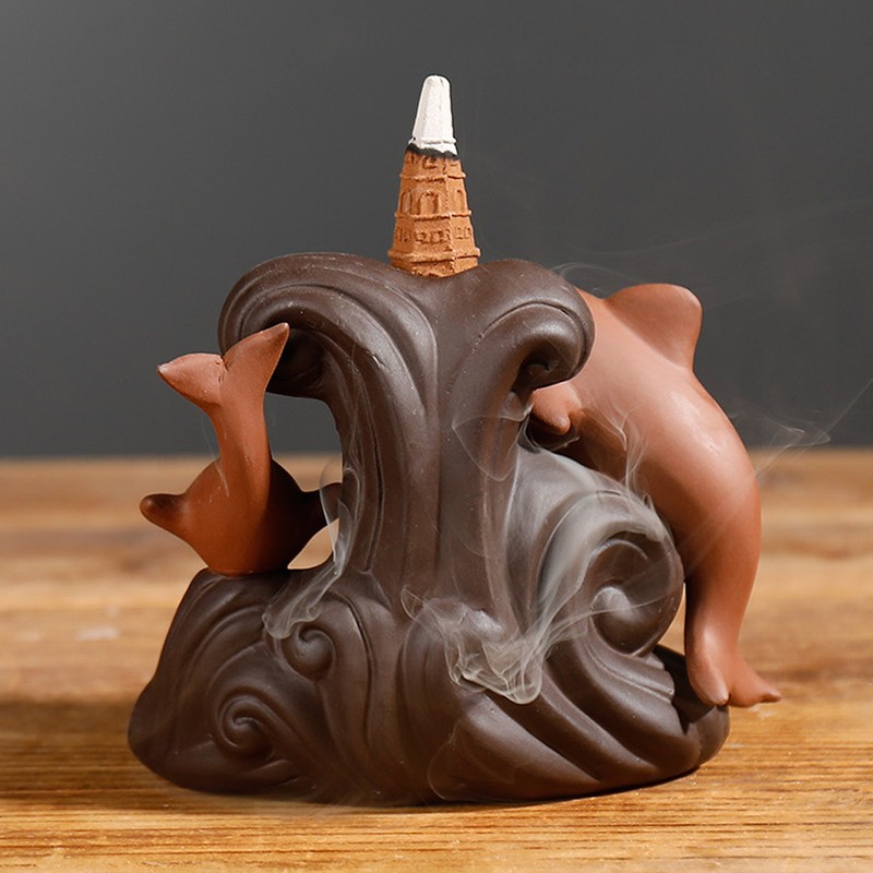 Ornamental Backflow Incense Burner Incense Holder Home Ornament with Dolphin