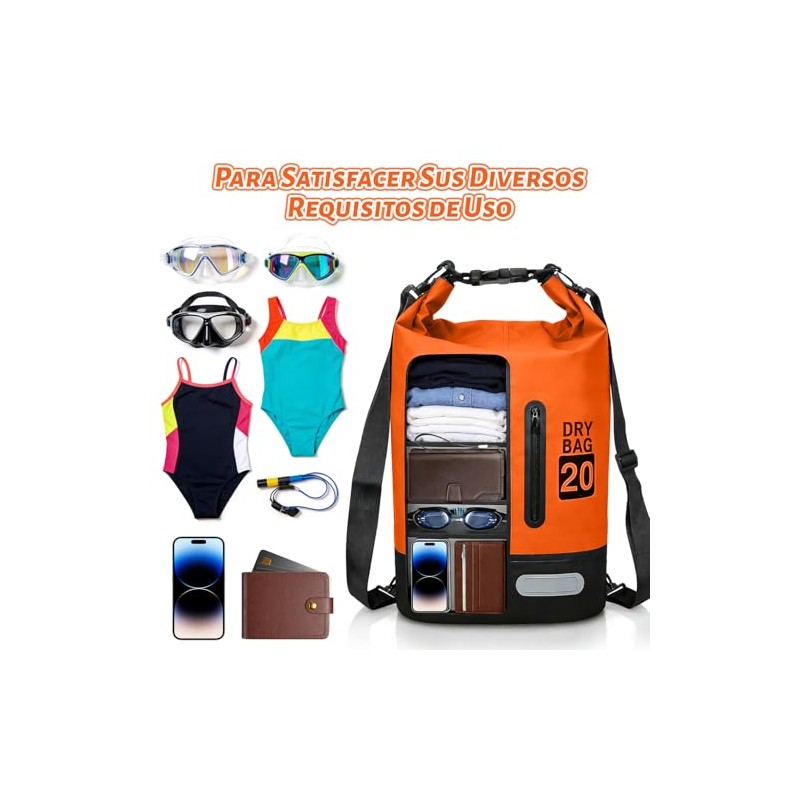 Bolsa Impermeable Seca 20L/30L/40L,Con Funda Impermeable Para Teléfono,Correa Larga Ajustable