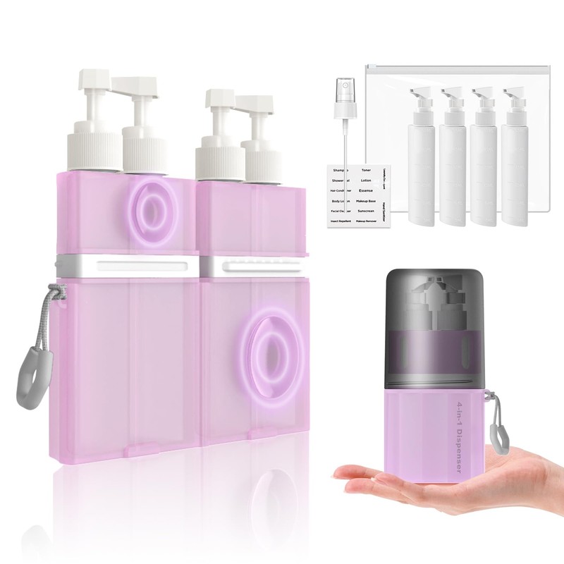 4 in 1 Travel Dispenser Bottle, TSA Approved Refillable Shampoo