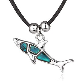 Barch Young Blue Abalone Paua Shell Left Shark Pendant Necklace for Women and Girls on Black Cord/Stainless Chain Movie Necklace (4# Shark)
