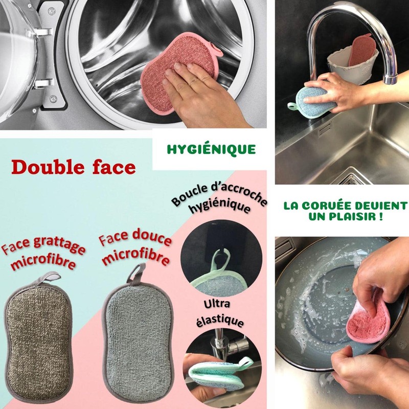 Washable Sponge Antibacterial Hygienic Reusable Double Sided Microfiber Cleaning Brush