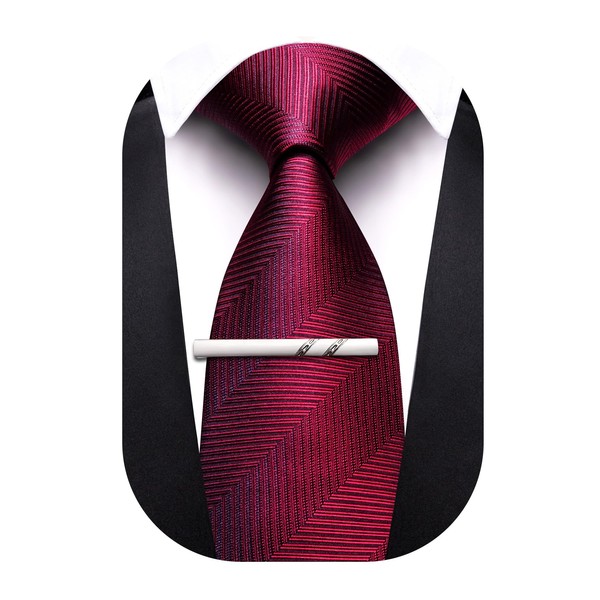 Barry.Wang Plaid Ties Mens Silk Necktie and Tie Clip Checkered