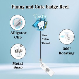 Abamilaka Cute Tooth Badge Reel Holder Clip Retractable Dental Hygienist Must Haves Dental Student Tooth Nursing ID Badge Holder Clip RN CNA Nurse Medical Acrylic Name Badge Clip Accessories AC351