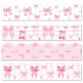 BeYumi Pink Bows Border Trim - 80Pcs Back to School Watercolor Pink Bow Coquette Bulletin Board Border Aesthetic Bowknot Decor for Preschool Kindergarten Elementary Classroom Chalkboard Birthday Party