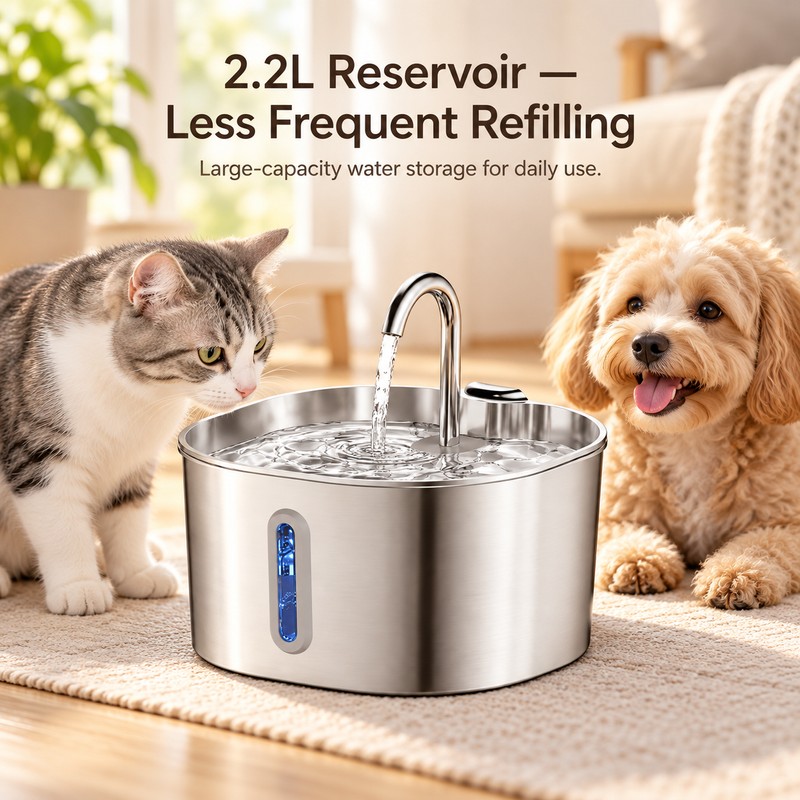 2.2L Smart Motion Sensor Cat Water Fountain – Stainless Steel