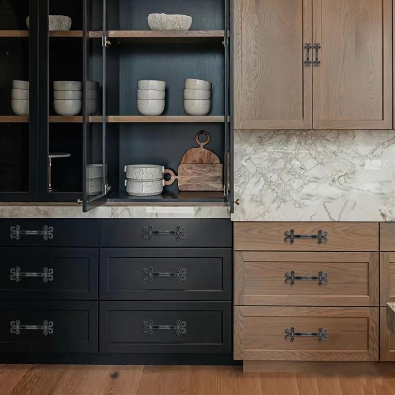 khtumeware 10 Pack Rustic Black Cabinet Pulls 3-3/4" Hole Center