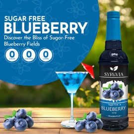 Syruvia Sugar-Free Blueberry Syrup - 25.4 fl oz Premium Coffee Flavoring Syrup. 0 Calories, Kosher, and Gluten-Free. Perfect for Drinks, Sodas, Shakes, Desserts, and More.