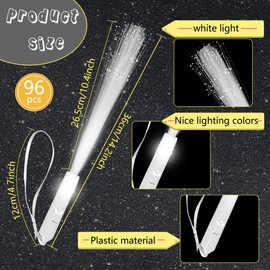 96 Pcs White Fiber Optic Wands LED Glow Fiber Stick Light Up Fiber Optic Wand Glow in The Dark Fiber Wands with 3 Light Modes for Wedding Club Carnival Party Birthday Concerts Favors