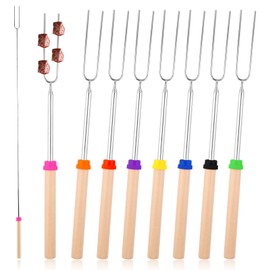 PBUSPU Pack of 8 Telescopic Barbecue Skewers, Telescopic Barbecue Skewers, Stainless Steel Marshmallow Campfire Skewers, Grill Fork, Stainless Steel Extendable, for Camping Barbecue, BBQ, Outdoor,
