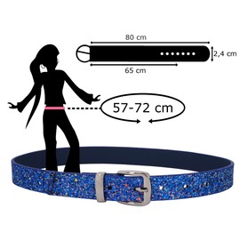 Eanago Glitter Children's Belt 'Ice Crystal' for Girls (Nursery and Primary School Children, 5-9 Years, Hip Circumference 57-72 cm), Belt Size 65 cm - blue, size: 65