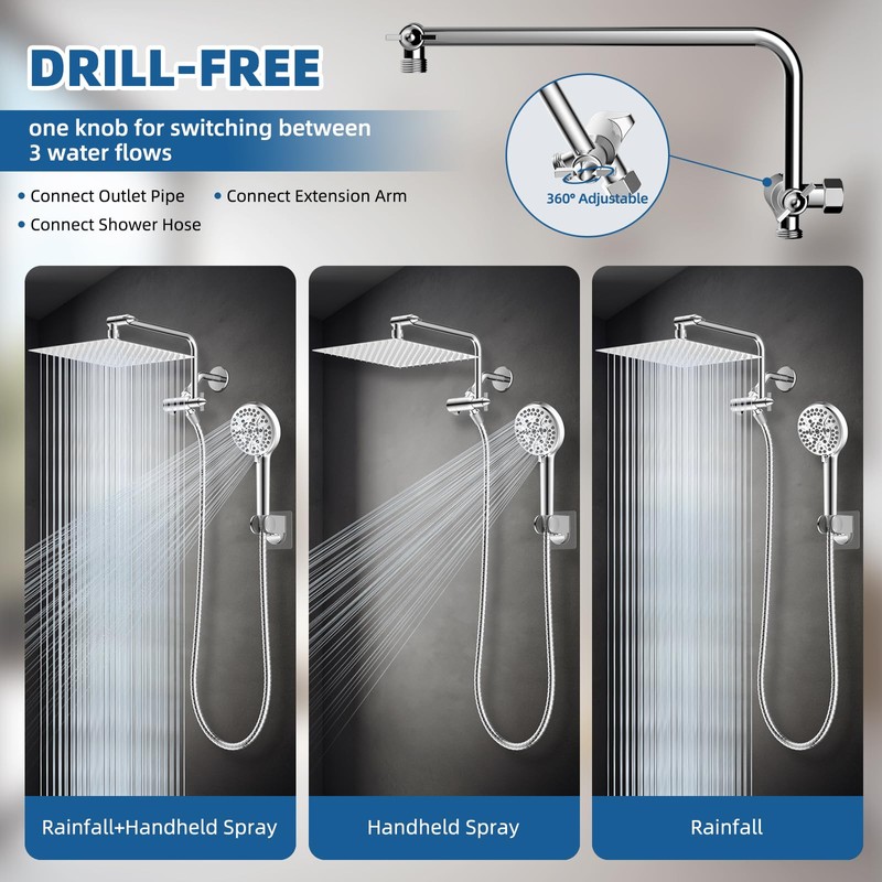 12" All Metal Shower Head, High Pressure Rainfall Shower Head/Handheld