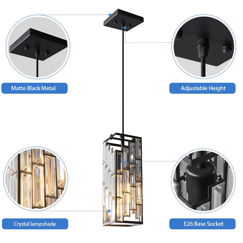 FDPBY Black Pendant Lighting Modern Pendant Light, Mini Crystal Chandeliers,Adjustable