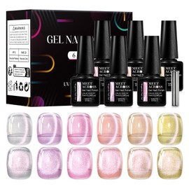 MEET ACROSS Gel Nail Polish Set, 6 Colors Cat Eye Shimmer Collection, 7ml/0.24fl.oz Each, UV LED Soak Off (Set-1, 6pcs)