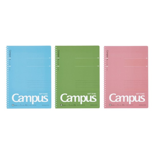 Kokuyo SU-S111ATX3CSET Campus Soft Ring Notebook, Ruled with Dots (0.28"/7