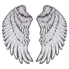 Tiardey Large Angel Wings Sequin Patches Iron on Sew on Appliques Embroidered Motif for DIY Clothes - Silver