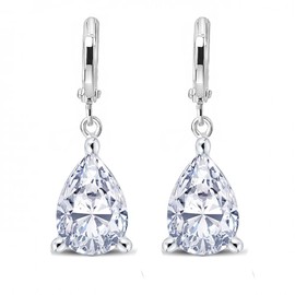 Crystalline Azuria Teardrops Wedding Dangle Earrings with White Zirconia Crystals 18K White Gold Plated for Women