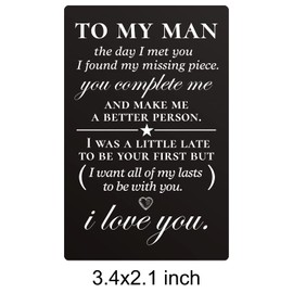 Dolimifa to My Man Engraved Wallet Insert Card - Mini Love Note Metal Wallet Card Engraved Present Anniversary Engagement - Romantic Keepsake Gifts for Husband Boyfriend Groom