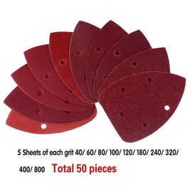 AUSTOR 50 Pieces Mouse Detail Sander Sandpaper Sanding Paper Hook and Loop Assorted 40/ 60/ 80/ 100/ 120/ 180/ 240/ 320/ 400/ 800 Grits