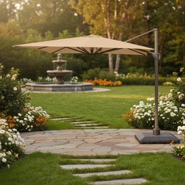 Garden Winds Reinforced RipLock 350 Replacement Canopy Top Cover Compatible with Backyard Creations 10' x 13' Offset Patio Umbrella Model UMB-952371 - Beige