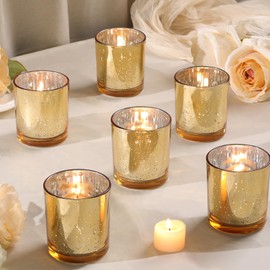 DARJEN Larger Gold Votive Candle Holders Set of 6- Tea Light Candle Holder Glass, Gold Candle Holders for Wedding, Table Centerpiece, Party and Holiday Decorations