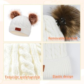 LINSOCLE Hat Scarf Set Girls, Children's Hats Girls Set, Hat Scarf & Glove Sets for Children, Beanie Children Warm Winter Hat Beanie Hat Gloves Round Scarf Set for Children 2-6 Years, White