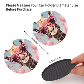 Edafol Cool Funny Giraffe Car Coasters for Cup Holders Absorbent Neoprene Coaster 2 Pack Car Cup Holder Coasters for Women Men Car Accessories