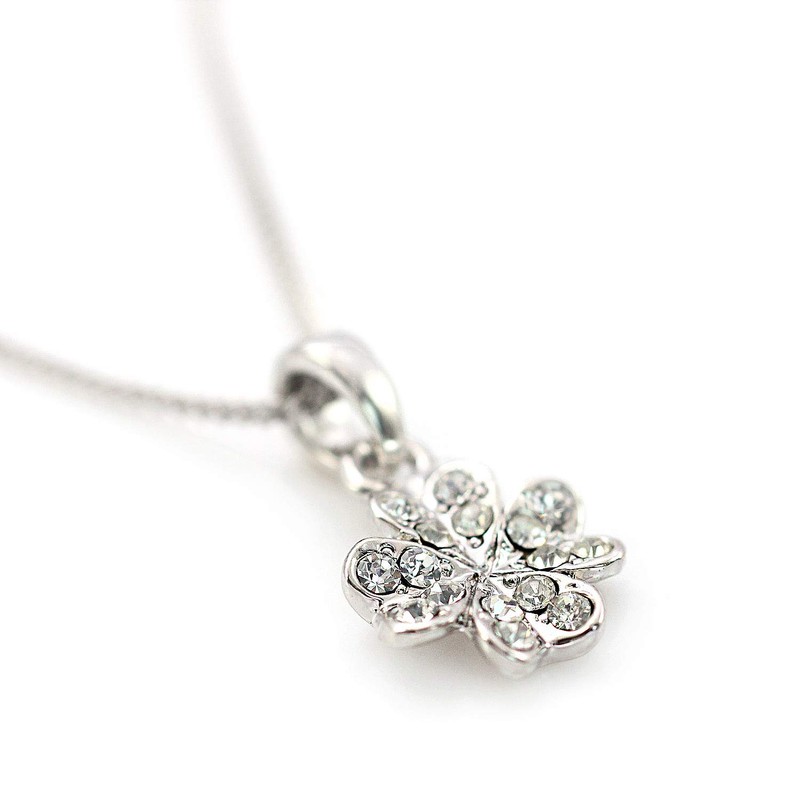 Barzaz Women's Clover Necklace, Simple, Quatrefoil Crystal, Metal, Crystal