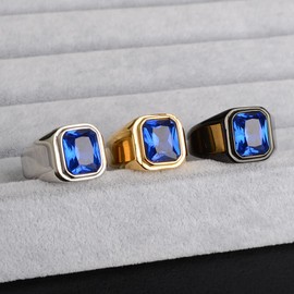 HIJONES Men's Stone Ring Stainless Steel Large Square Zirconia Vintage Statement Rings, Metal, Metal