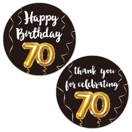 50 Pcs Black and Gold 70th Birthday Thank You Stickers, Thank You for Celebrating 70, 70th Birthday Party Favor Anniversary Party Supplies, 1.97 Inch Round Circle Label Stickers.