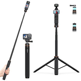 VRIG 64in DJI OSMO Action 5Pro/4/3 Selfie Stick Tripod for GoPro Camera,Extendable Tripod Stand with Quick Release 1/4" Screw for for Pocket3, Insta 360 X5/X4,Go Pro Hero 13 12, Session, SJCAM