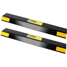 MaxxHaul 51035 18 in. Heavy Duty Car Parking Stoppers 2 Pack Easy Install 18" x 1.25" x 3.5" for Garage and Outdoor Car SUV Truck Eco Friendly Material Reflective Strips