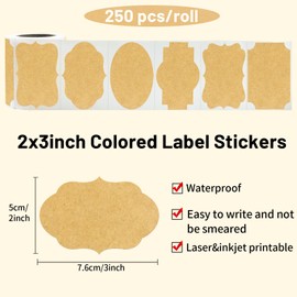 Yeachlaing Kraft Labels Stickers, 250 PCS 3" x 2" Fancy Shape Stickers Labels for Storage Box or Food Jars Holiday Present Stickers Christmas Gift Tags Stickers