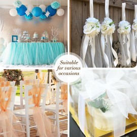 BIT.FLY Tulle Fabric Tulle Roll - 15 cm x 91.4 m White Pink Tulle Wedding Decoration Tulle Ribbon for Wedding Car Decoration Table Decoration DIY Party Celebration Bow Gift Box Decoration