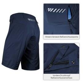 Wulibike Cycling Shorts Men's MTB Shorts Cycling Shorts Padded 2 in 1 Mountain Bike Shorts for Men with Padding Bicycle Cycling Shorts Zip Pockets, navy blue