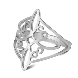 TEAMER Witches Knot Stainless Steel Witchcraft Celtic Amulet Ring - Geometric Vintage Jewelry for Women (6, Style 2 -Silver)