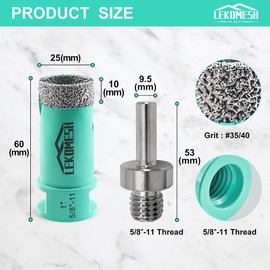 LEKOMESH Diamond Core Drill Bits - 1 Inch(25mm) with 5/8"-11 Thread Tile Hole Saw Cutter & Triangle Shank Adapter for Porcelain Ceramic Tile Marble Granite Stone Quartz