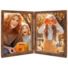 8x10 Double Picture Frames Vertical Hinged Wood Bifold Photo Frame for Tabletop Display, Brown