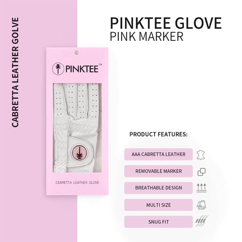 CROWNBLANKS PINKTEE Women's Golf Glove Left Hand Ladies Pink Cabretta