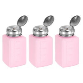 HARFINGTON 3pcs Solvent Alcohol Dispenser 200ml(6.8oz) Press Type ESD Safe Anti-Splash Liquid Dispenser Pump with Sealing Stainless Steel Lid for Acetone Cleanser, Polish Remover, Pink