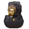 Golden Buddha Head Aside Rocks Water Fountain With Light Perfect