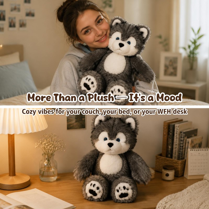 Cudhug Husky Stuffed Animal, Cute Huggable Plush Toy Gift for