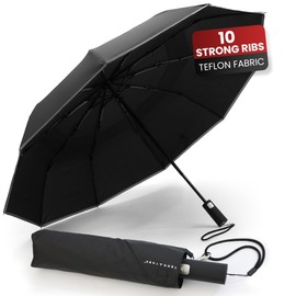 TERRATREK Classic Umbrella: Strong Fibreglass Windproof Umbrella – Compact, Auto Open Close, Premium Teflon Double Canopy, Durable & Wind Resistant – Portable for Car & Backpack Men Women UK Design